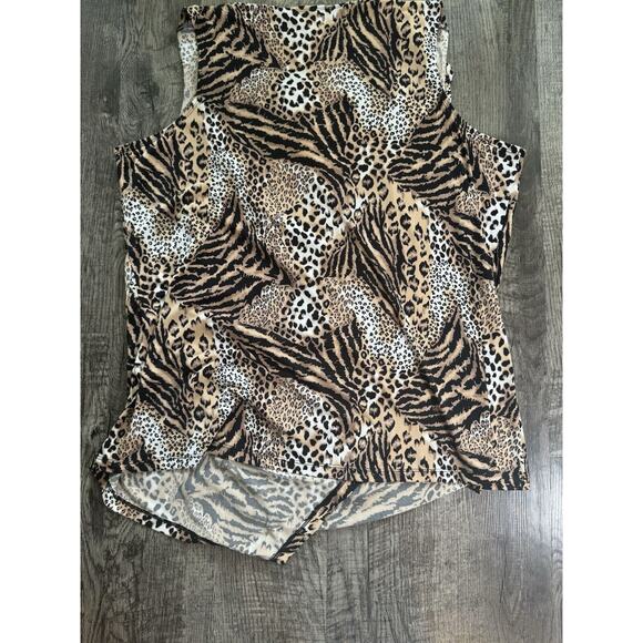 VTG Lane Bryant 3X 24W Y2K Shortsleeve Animal Leopard Print Blouse Top Stretchy - Picture 7 of 8